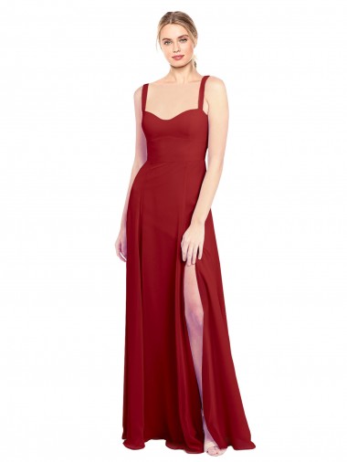 Soft Chiffon Sweetheart Sleeveless Red Long Bridesmaid Dress Kent