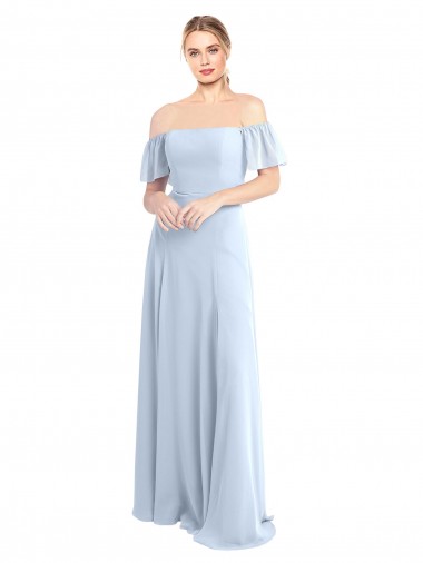 Soft Chiffon Off the Shoulder Flutter Sleeves V-Back Long Formal Dress / Bridesmaid Dress Kent