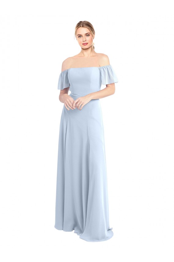 Soft Chiffon Off the Shoulder Flutter Sleeves V-Back Long Formal Dress / Bridesmaid Dress Kent