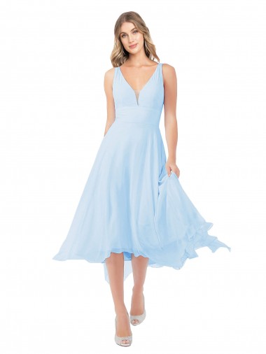 Soft Chiffon V-Neck Sleeveless Keyhole Back Midi Length Bridesmaid Dress Kent
