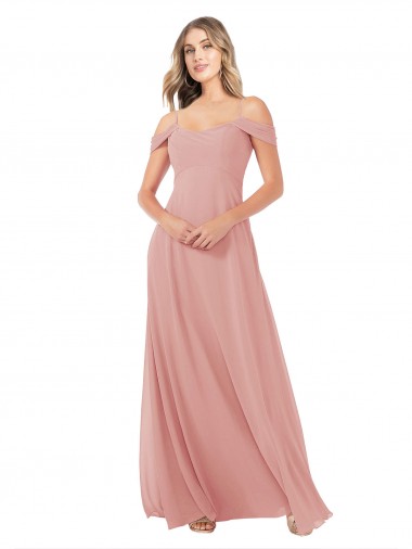 Soft Chiffon Off the Shoulder Sleeveless Bliss Pink Long Bridal Party Dress Kent