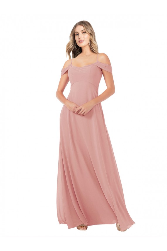 Soft Chiffon Off the Shoulder Sleeveless Bliss Pink Long Bridal Party Dress Kent