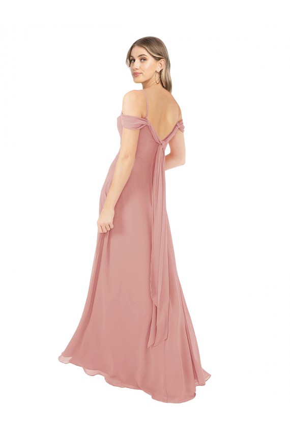 Soft Chiffon Off the Shoulder Sleeveless Bliss Pink Long Bridal Party Dress Kent