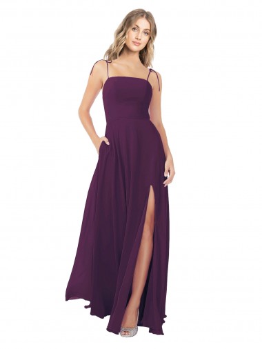 Soft Chiffon Spaghetti Straps Sleeveless Keyhole Back Grape Long Bridesmaid Dress Kent