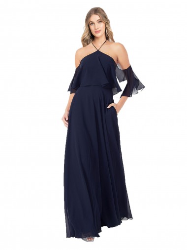 Soft Chiffon Halter Neck Flutter Sleeves Long Formal Dress / Bridesmaid Dress Kent