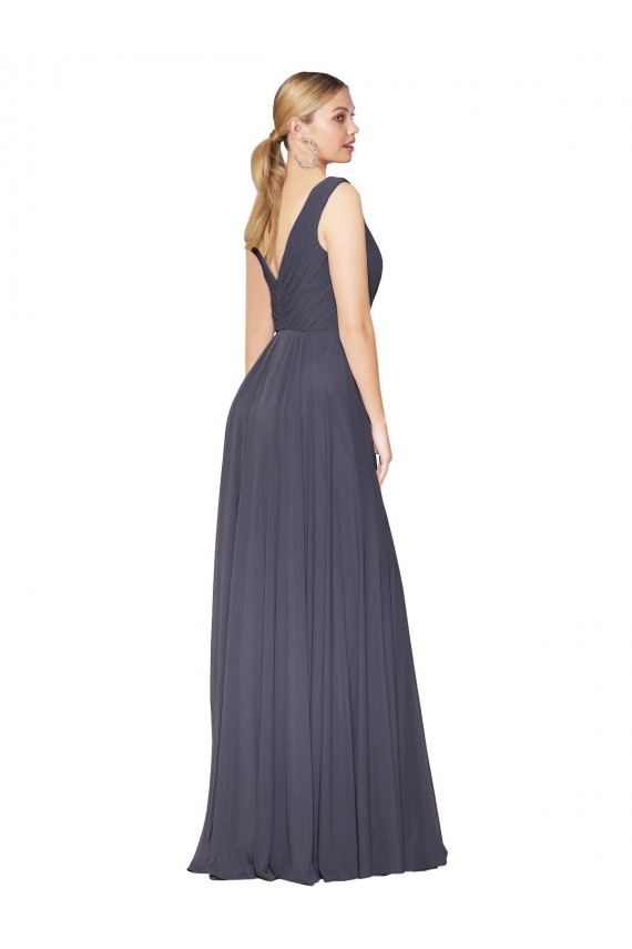 Soft Chiffon V-Neck Sleeveless V-Back Dusty Blue Long Formal Evening Gown / Prom Dress / Bridesmaid Dress Kent