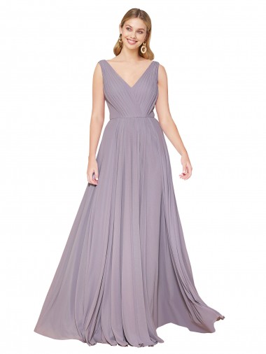 Soft Chiffon V-Neck Sleeveless V-Back Dusty Rose Long Formal Evening Gown / Prom Dress / Bridesmaid Dress Kent