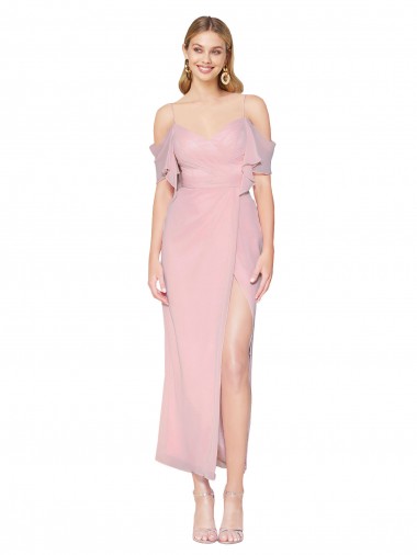 Soft Chiffon Off the Shoulder Cold Shoulder Knee Length Formal Evening Gown / Prom Dress / Bridesmaid Dress Kent