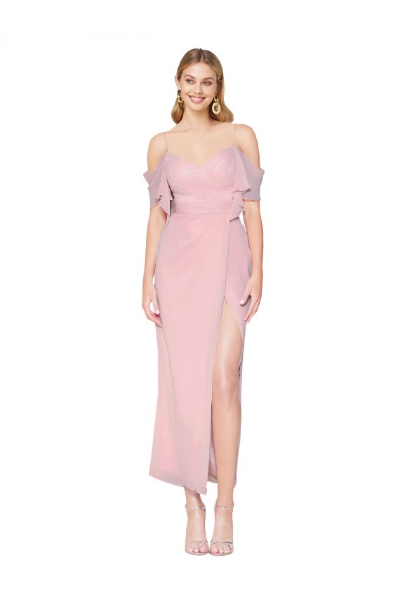 Soft Chiffon Off the Shoulder Cold Shoulder Knee Length Formal Evening Gown / Prom Dress / Bridesmaid Dress Kent