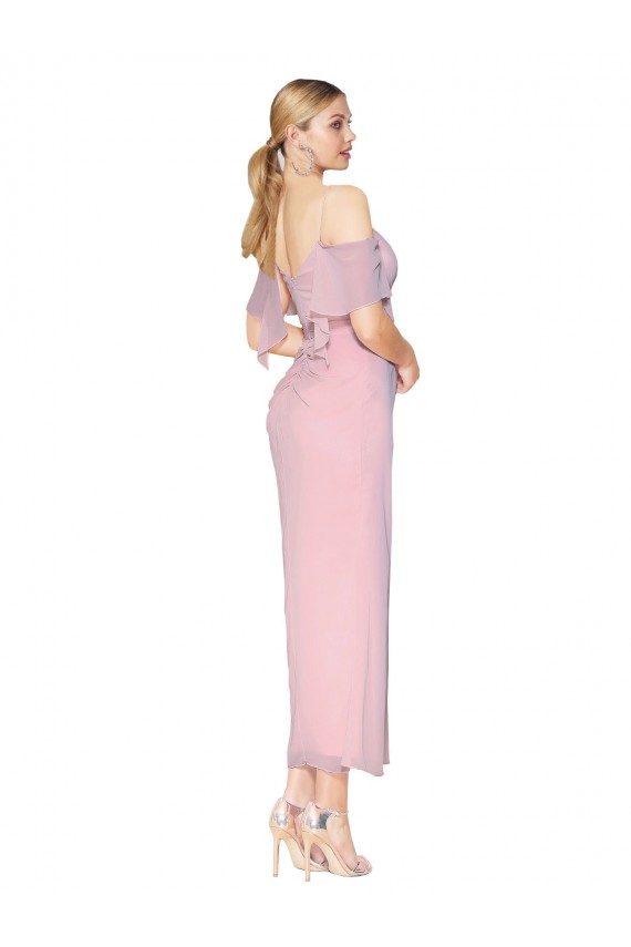 Soft Chiffon Off the Shoulder Cold Shoulder Knee Length Formal Evening Gown / Prom Dress / Bridesmaid Dress Kent