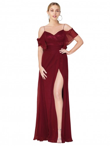 Soft Chiffon Off the Shoulder Cold Shoulder V-Back Long Formal Evening Gown / Prom Dress / Bridesmaid Dress Kent