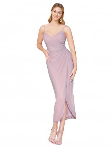 Soft Chiffon Spaghetti Straps Sleeveless V-Back Knee Length High Low Evening Gown / Prom Dress / Bridesmaid Dress Kent