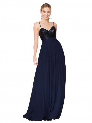 Soft Chiffon & Sequin Spaghetti Straps Sleeveless Long Semi Formal Evening Dress / Prom Dress / Bridesmaid Dress Kent