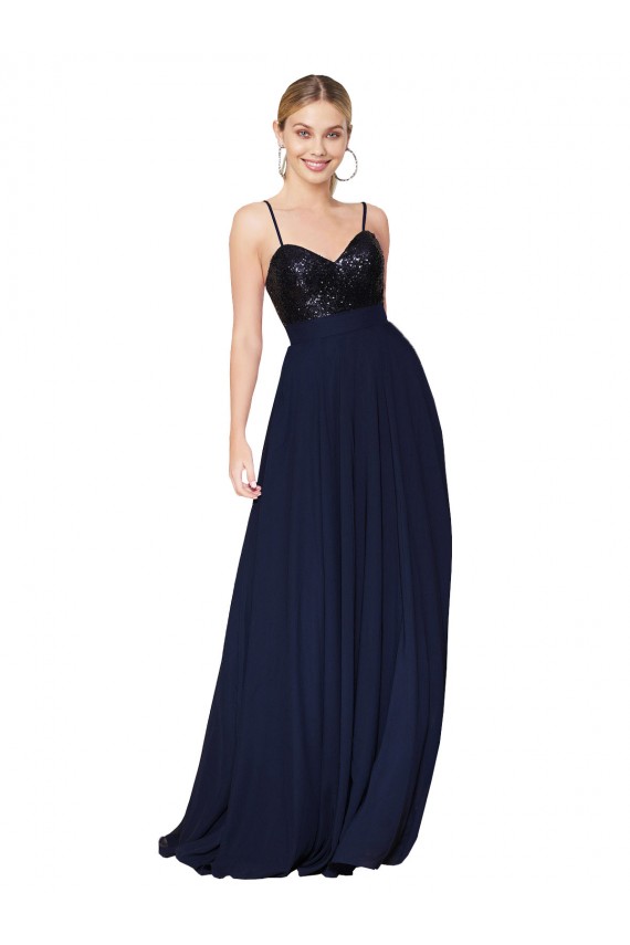Soft Chiffon & Sequin Spaghetti Straps Sleeveless Long Semi Formal Evening Dress / Prom Dress / Bridesmaid Dress Kent