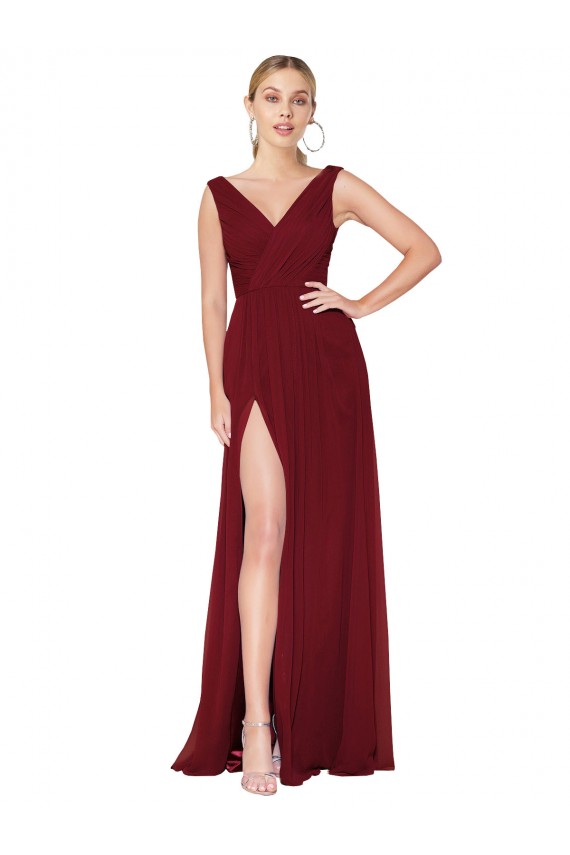 Soft Chiffon V-Neck Sleeveless V-Back Long Black Tie Evening Gown / Prom Dress / Bridesmaid Dress Kent