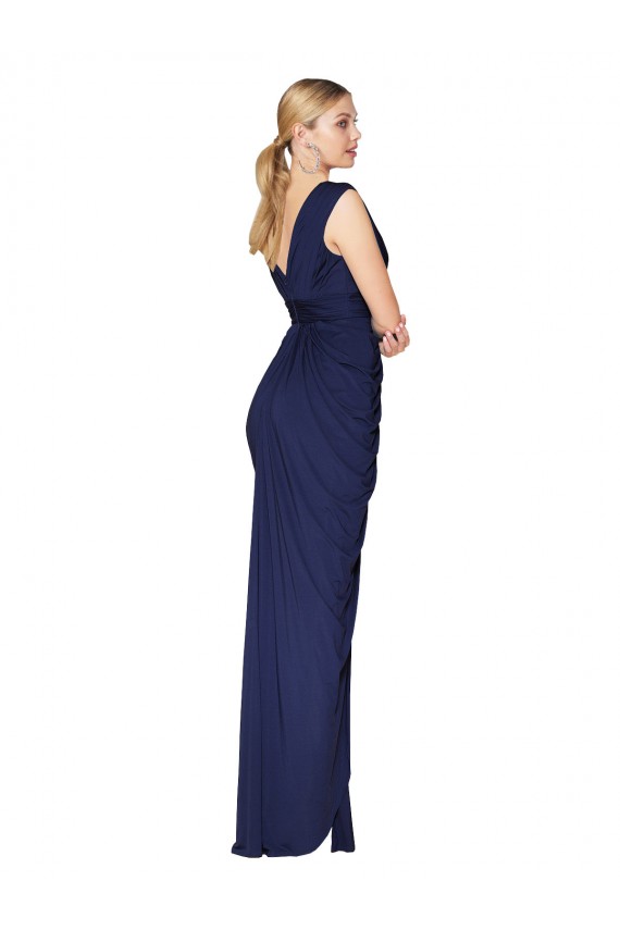 Soft Chiffon V-Neck Sleeveless V-Back Dark Navy Long Formal Evening Gown / Prom Dress / Bridesmaid Dress Kent