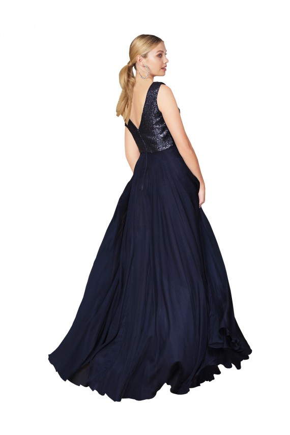 Soft Chiffon & Sequin V-Neck Sleeveless V-Back Long Semi Formal Evening Gown / Prom Dress / Bridesmaid Dress Kent