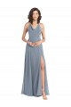 Soft Chiffon Halter Neck Sleeveless V-Back Dusty Blue Long Bridesmaid Dress Kent
