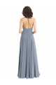 Soft Chiffon Halter Neck Sleeveless V-Back Dusty Blue Long Bridesmaid Dress Kent