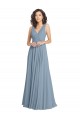 Soft Chiffon V-Neck Sleeveless V-Back Dusty Blue Long Bridesmaid Dress Kent