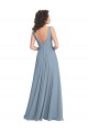 Soft Chiffon V-Neck Sleeveless V-Back Dusty Blue Long Bridesmaid Dress Kent