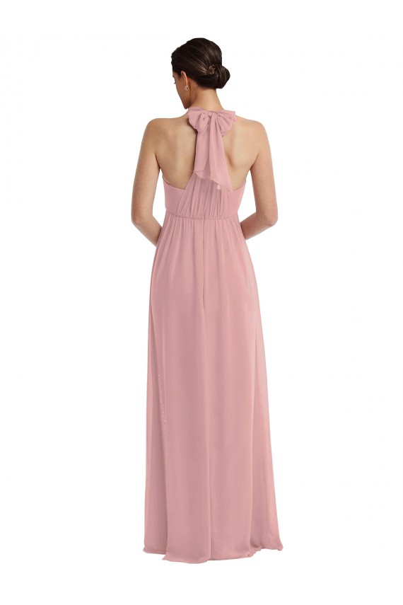 Soft Chiffon Halter Neck Sleeveless Dusty Pink Long Semi Formal Evening Dress / Bridesmaid Dress Kent
