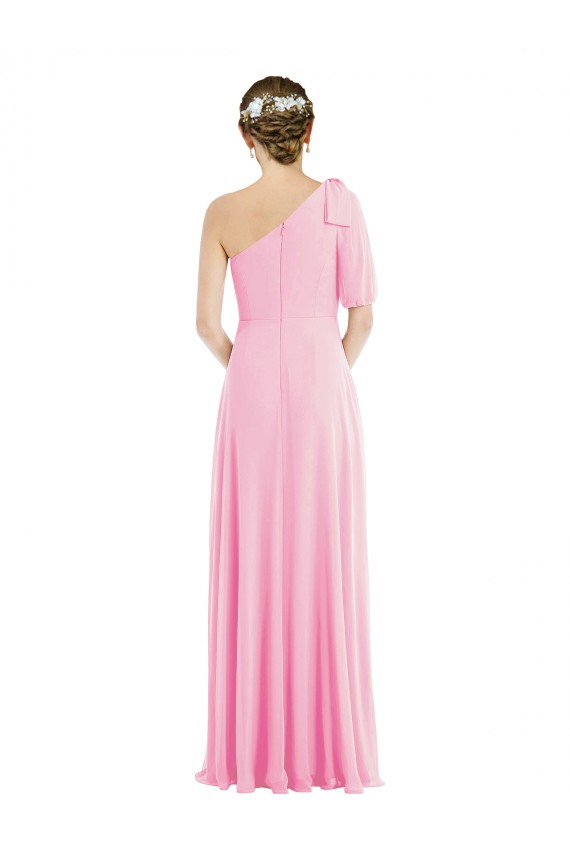 Soft Chiffon One Shoulder Sleeveless Barely Pink Long Semi Formal Evening Dress / Bridesmaid Dress Kent
