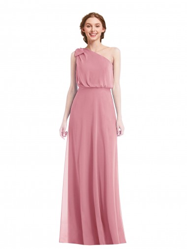Soft Chiffon One Shoulder Sleeveless Skin Pink Long Semi Formal Evening Dress / Bridesmaid Dress Kent