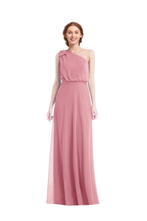 Soft Chiffon One Shoulder Sleeveless Skin Pink Long Semi Formal Evening Dress / Bridesmaid Dress Kent