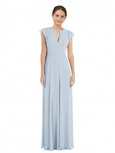 Soft Chiffon Bateau Neck Flutter Sleeves V-Back Long Formal Evening Gown / Bridesmaid Dress Kent