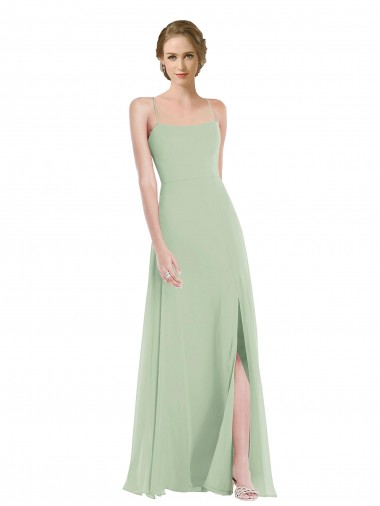 Soft Chiffon Scoop Neck Sleeveless Open Back Long Semi Formal Evening Dress / Bridesmaid Dress Kent