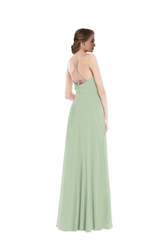 Soft Chiffon Scoop Neck Sleeveless Open Back Long Semi Formal Evening Dress / Bridesmaid Dress Kent