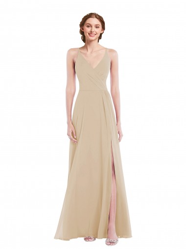 Soft Chiffon V-Neck Sleeveless Open Back Long Semi Formal Evening Dress / Bridesmaid Dress Kent