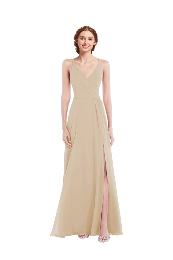 Soft Chiffon V-Neck Sleeveless Open Back Long Semi Formal Evening Dress / Bridesmaid Dress Kent