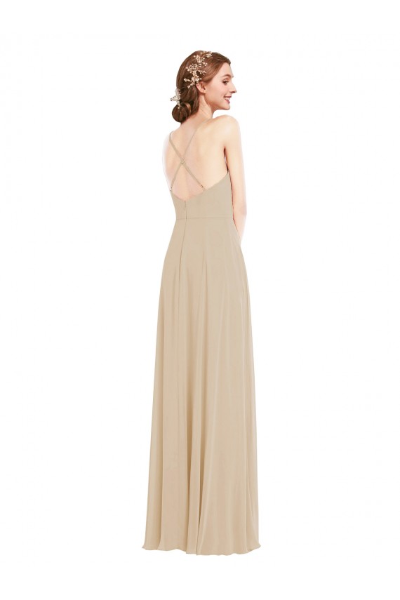 Soft Chiffon V-Neck Sleeveless Open Back Long Semi Formal Evening Dress / Bridesmaid Dress Kent