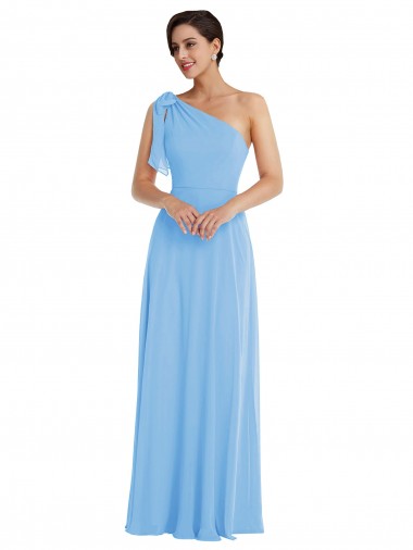 Soft Chiffon One Shoulder Sleeveless Long Semi Formal Evening Dress / Bridesmaid Dress Kent