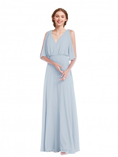 Soft Chiffon V-Neck Half Sleeves Long Evening Gown / Bridesmaid Dress Kent