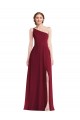 Soft Chiffon One Shoulder Sleeveless Burgundy Long Semi Formal Evening Dress / Bridesmaid Dress Kent
