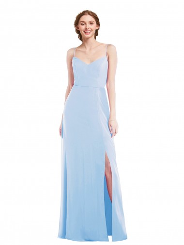 Soft Chiffon Spaghetti Straps Sleeveless Light Sky Blue Long Formal Evening Gown / Bridesmaid Dress Kent