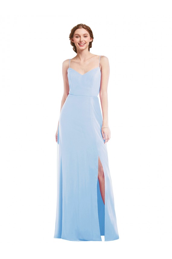 Soft Chiffon Spaghetti Straps Sleeveless Light Sky Blue Long Formal Evening Gown / Bridesmaid Dress Kent