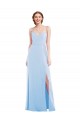 Soft Chiffon Spaghetti Straps Sleeveless Light Sky Blue Long Formal Evening Gown / Bridesmaid Dress Kent