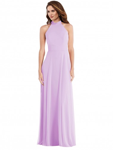 Soft Chiffon Halter Neck Sleeveless Low Back Long Semi Formal Evening Dress / Bridesmaid Dress Kent