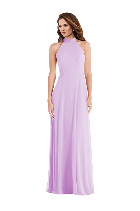 Soft Chiffon Halter Neck Sleeveless Low Back Long Semi Formal Evening Dress / Bridesmaid Dress Kent