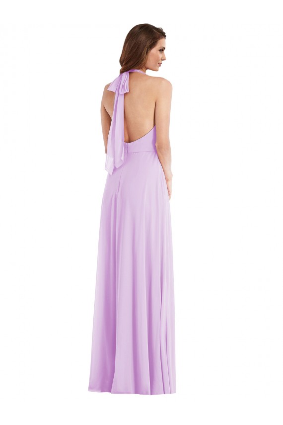 Soft Chiffon Halter Neck Sleeveless Low Back Long Semi Formal Evening Dress / Bridesmaid Dress Kent