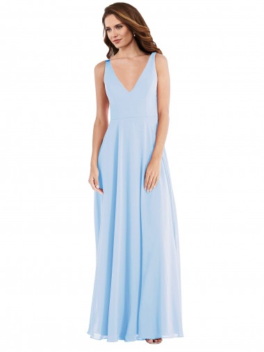 Soft Chiffon V-Neck Sleeveless Long Semi Formal Evening Dress / Bridesmaid Dress Kent