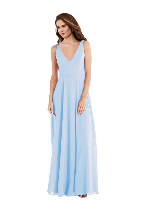 Soft Chiffon V-Neck Sleeveless Long Semi Formal Evening Dress / Bridesmaid Dress Kent