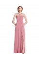 Soft Chiffon Halter Neck Sleeveless Open Back Skin Pink Long Semi Formal Evening Dress / Bridesmaid Dress Kent