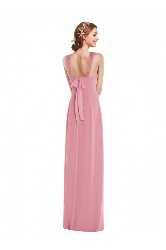 Soft Chiffon Halter Neck Sleeveless Open Back Skin Pink Long Semi Formal Evening Dress / Bridesmaid Dress Kent