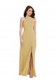 Soft Chiffon Halter Neck Sleeveless Open Back Gold Long Semi Formal Evening Dress / Bridesmaid Dress Kent