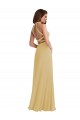 Soft Chiffon Halter Neck Sleeveless Open Back Gold Long Semi Formal Evening Dress / Bridesmaid Dress Kent